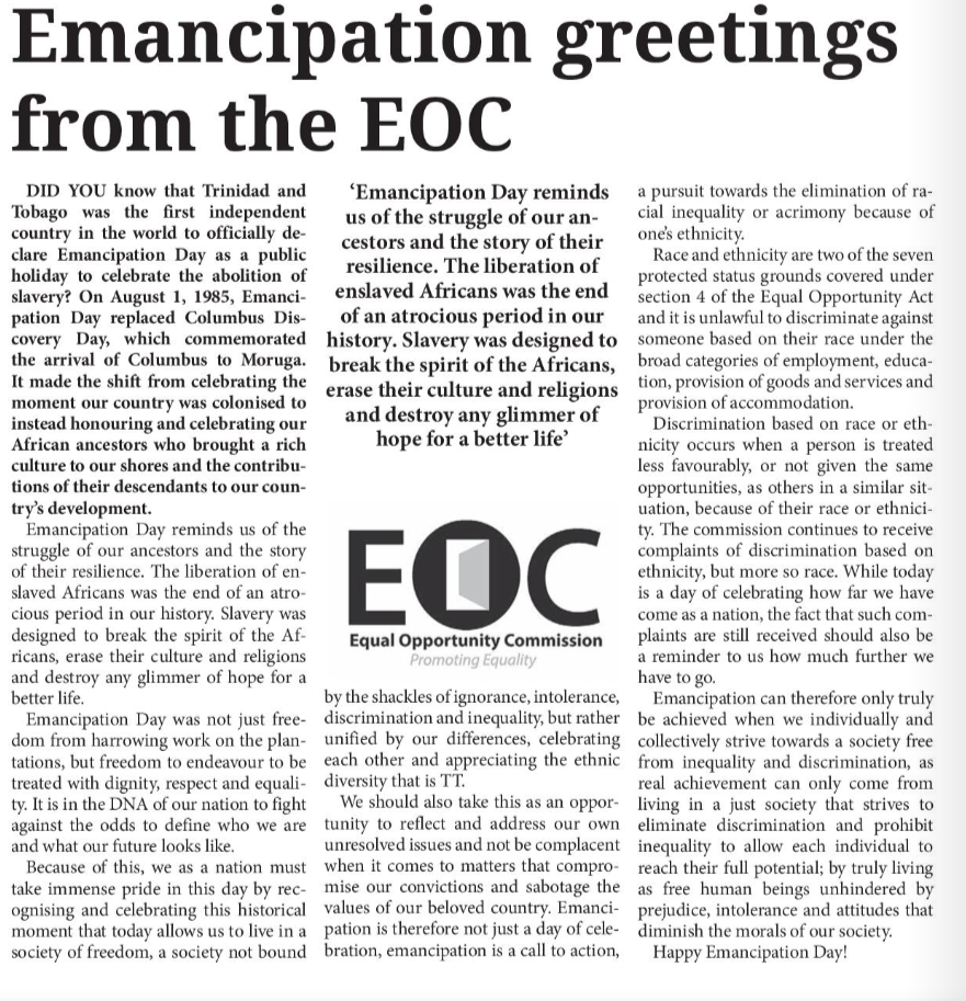 Emancipation greetings from the EOC